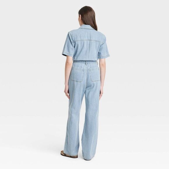 Universal Thread - Women's Short Sleeve Denim Jumpsu Light Wash - Picture 2 of 3